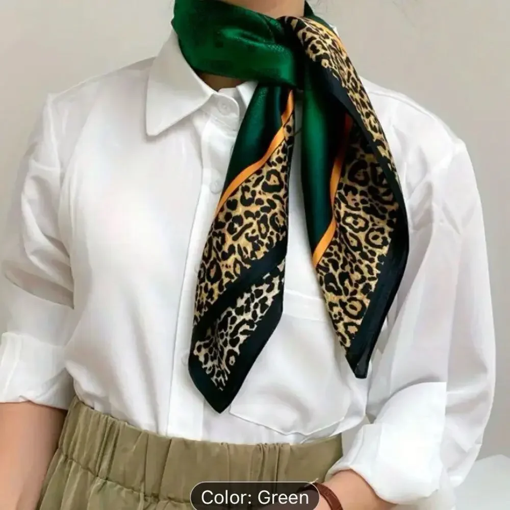 Boho Emerald Green Leopard Print Silk Scarf - Picture 3 of 13